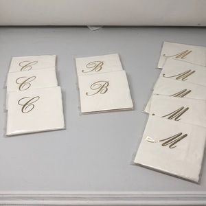 New in Package 10 Pkgs. Gold Foil Monogram Napkins letter C, B, & M